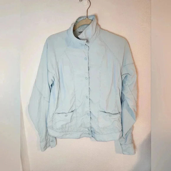 Columbia Titanium Women's L Nylon Button Snap Jacket Windbreaker Omni Dry Blue - Picture 2 of 11